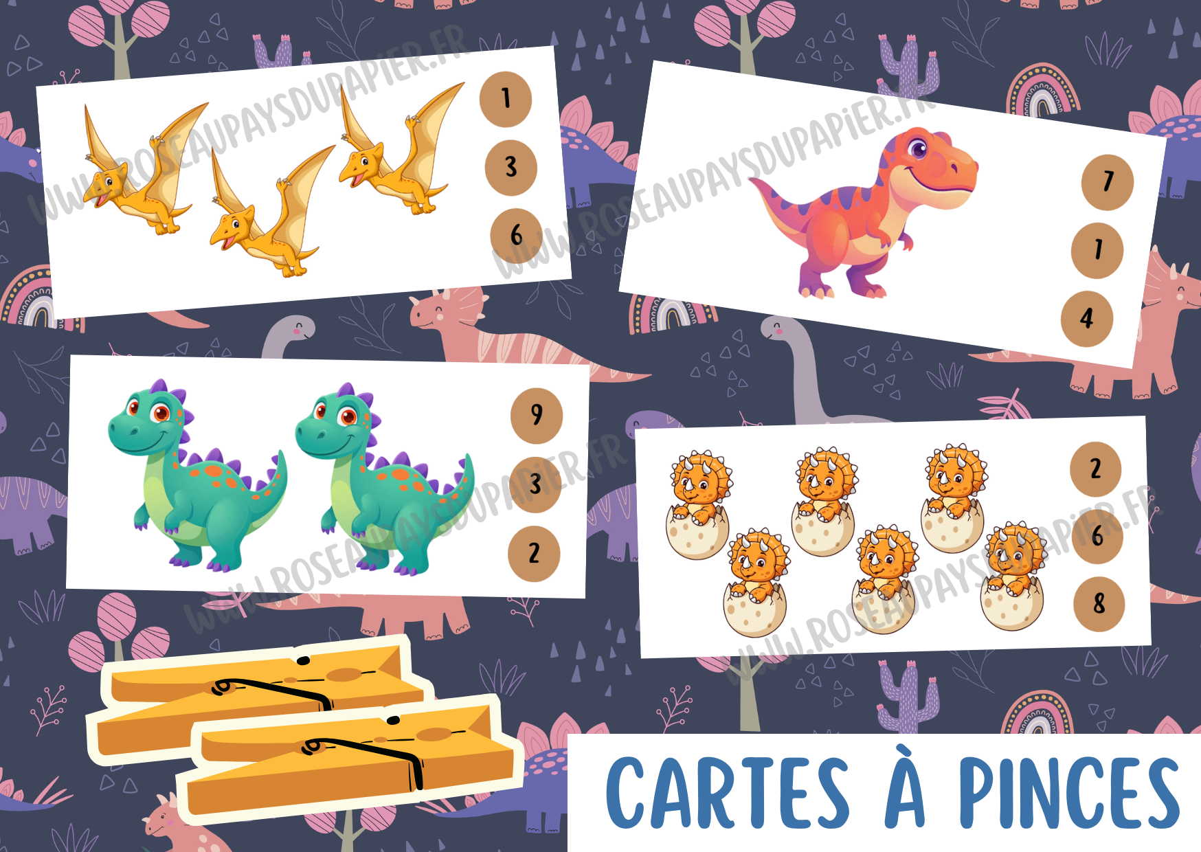 Cartes à pinces - Dinosaures
